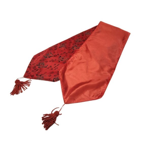 Satin Red Chinese Character Long Rectangular Table Runner - Picture 5 of 10